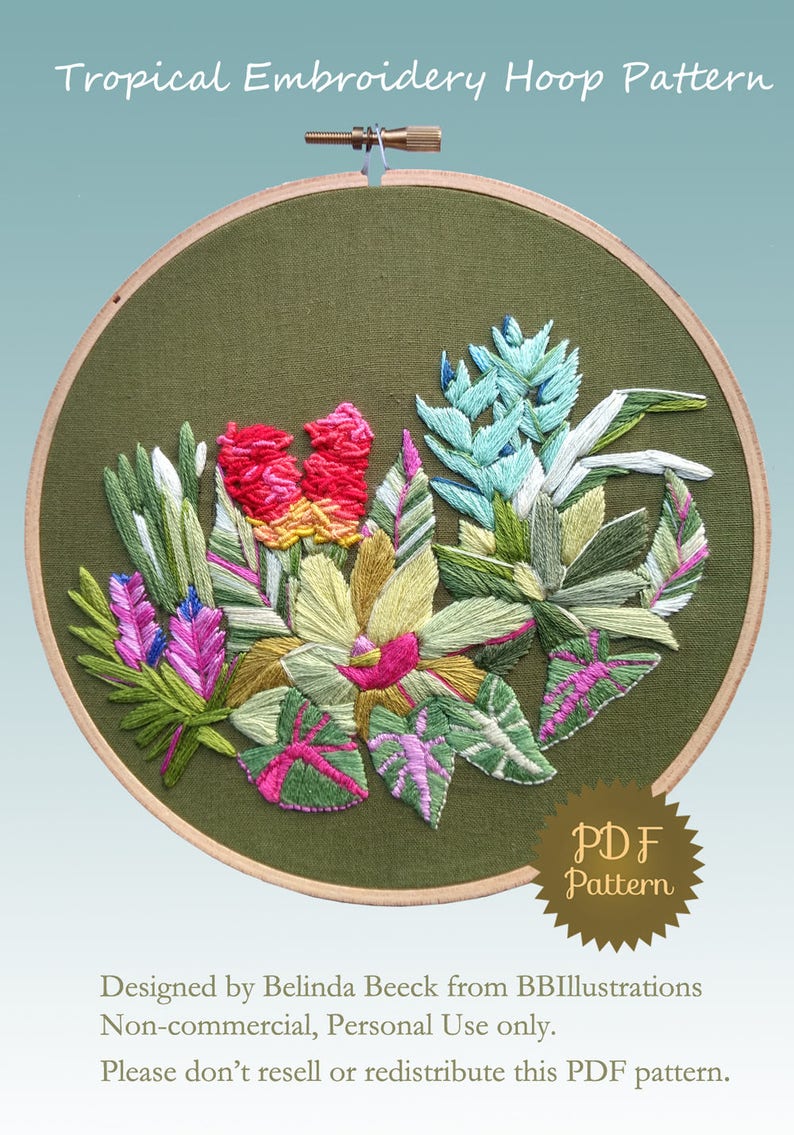 Tropical embroidery botanical embroidery nature embroidery  etsy Tropical embroidery botanical embroidery nature embroidery  etsy