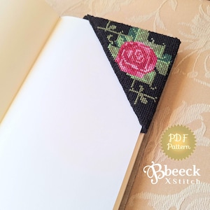 Eck Lesezeichen, Rote Rose Lesezeichen. Kreuzstich Lesezeichen Muster, Cottagecore Lesezeichen. Jane Austen Lesezeichen, viktorianischer Kreuzstich