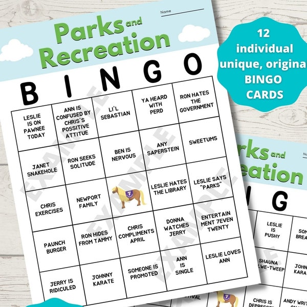 Parks and Recreation Bingo, (set of 12) DIGITAL download, printable, Parks and Rec party game, print at home, Leslie Knope, Ron Swanson