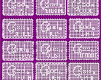 12 Filet Crochet Patterns to make lovely wall decor or doiles as gifts or decorations, Christian Theme, Instant Download, inspire, 'God Is'