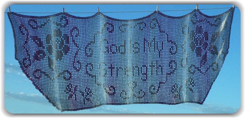 God Is My Strength Prayer Shawl Filet Crochet Pattern and Charts, Instant Digital PDF Download, Inspirational, Christian Theme Crochet, image 1