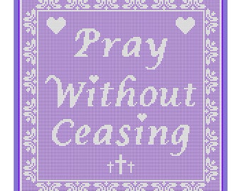 PDF Pattern Filet Crochet, Pray Without Ceasing, Doily, Instructions, Graph, Doily Graph, Crochet Grid, Christian Theme, Size 10 Thread