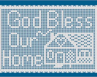 God Bless Our Home #2, Filet Crochet, Pattern and Charts, Doily, Christian Theme Crochet, Instant PDF Digital Download, Inspirational gift