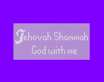 Jehovah Shammah God with me filet crochet wall decor or table runner, inspirational, christian themed, filet chart with directions, crochet