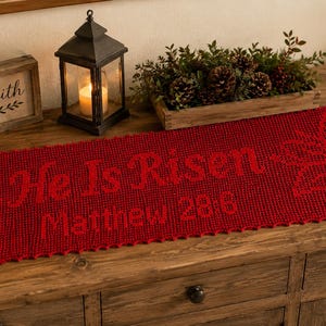 He Is Risen Filet Crochet Table Runner Pattern, Christian Easter (PDF)