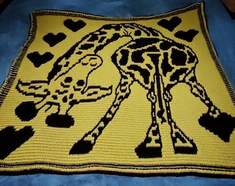 Giraffe Loveprints Blanket Overlay Mosaic Crochet Pattern, PDF instant download, Excel chart US terms, Written row-by-row, X marked Charts..