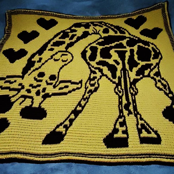 Giraffe Loveprints Blanket Overlay Mosaic Crochet Pattern, PDF instant download, Excel chart US terms, Written row-by-row, X marked Charts..