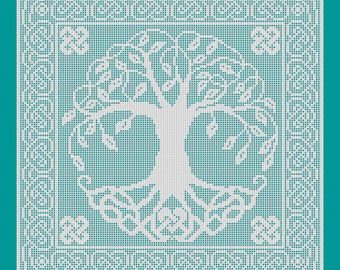 Tree of Life - Celtic Style Table Topper or Wall Décor, Filet Crochet Pattern and Charts, Simple Charts, Easy directions, basic stitches fun