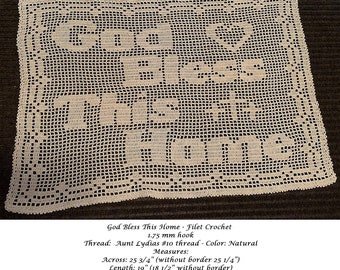 PDF Pattern God Bless This Home Filet Doily, Christian Theme, Crochet, 10 Thread, 7 steel hook, doily, Gift for crocheter, Housewarming gift