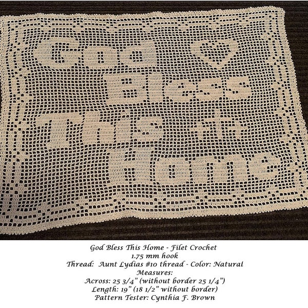 PDF Pattern God Bless This Home Filet Doily, Christian Theme, Crochet, 10 Thread, 7 steel hook, doily, Gift for crocheter, Housewarming gift