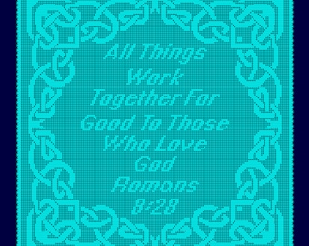 All Things Work Together For Good To Those Who Love God Celtic Style Filet Crochet Tablecloth Pattern Instant Digital PDF Download Christian