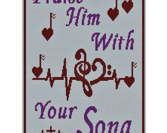 Praise Him With Your Song Instant Download PDF Crochet Blanket Pattern, Single or Tunisian Crochet, Christian Theme, Gift for Crocheter