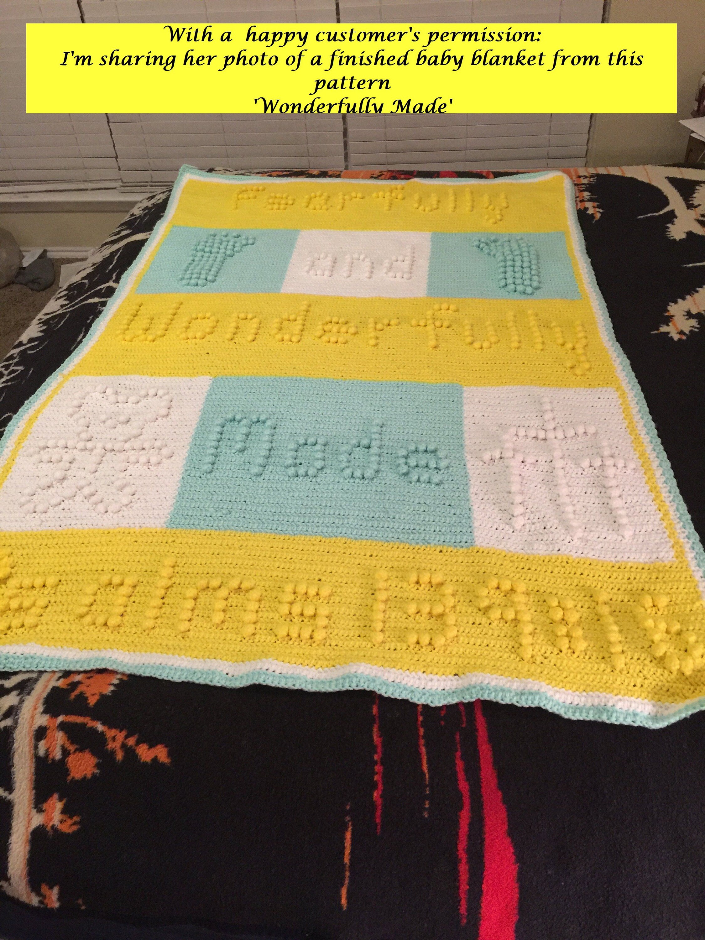 Christian Theme Baby Blanket Crochet Pattern, Wonderfully Made, Afghan