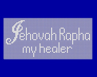 Jehovah Rapha my healer, filet crochet, wall decor, table runner, inspirational, christian theme, pattern, charts, believe, easy to follow