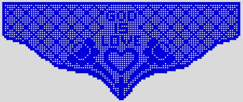 May include: Blue crochet lace doily with a heart design in the centre.