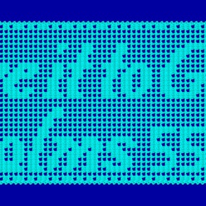 Könnte beinhalten: Eine türkisblaue Häkeldeckchen mit geometrischem Muster. Die Deckchen besteht aus kleinen Quadraten und Kreisen.