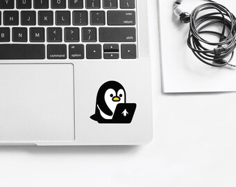 SET OF 2 Cute Penguin Sitting On a Laptop Stickers - Penguin Gift - Scratch Proof - Waterproof - Peel And Stick