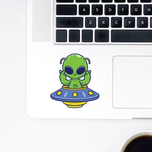 Alien Stickers x2 - UFO Decals - Space Sticker - Car Window Decal - Laptop Sticker - Phone Stickers - Peel And Stick - Scratch Proof