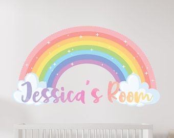 Pastel regenboog muur sticker, meisjes naam muur sticker, gepersonaliseerde kamer sticker, regenboog thema decor, Boho