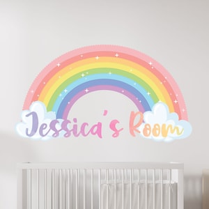 Pastell Regenbogen Wandaufkleber, Mädchen Name Wandtattoo, personalisiertes Zimmer Aufkleber, Regenbogen Themen Dekor, Boho