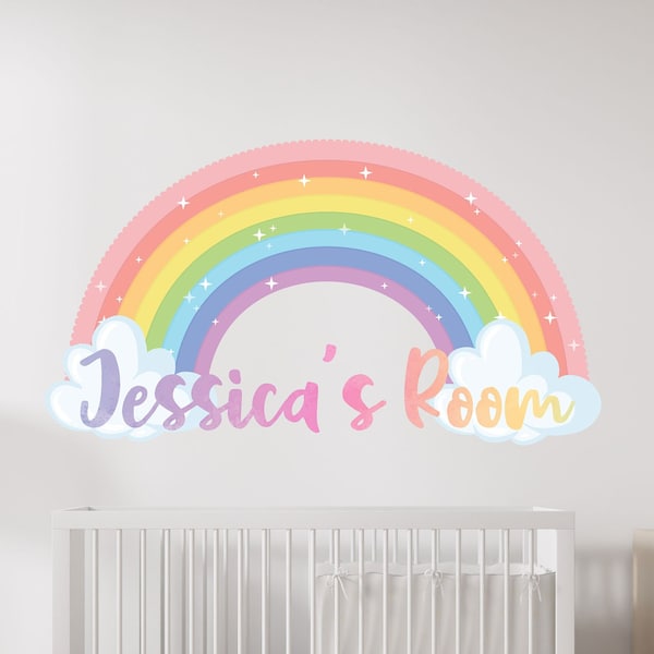 Sticker mural arc-en-ciel pastel, sticker mural prénom fille, sticker mural personnalisé, décoration sur le thème de l'arc-en-ciel, bohème