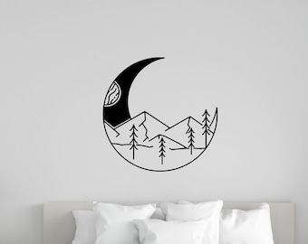 Moon Wall Decal - Wanderlust Home Decor - Mountain Wall Decal - Camping moWall Art - TheVinylCreations - Bedroom Wall Stickers