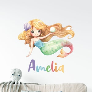 Personalised Mermaid Wall Sticker , Mermaid Wall Art , Girls Bedroom Decor , Girls Nursery Wall Decor , Underwater Theme Baby Room , Mermaid