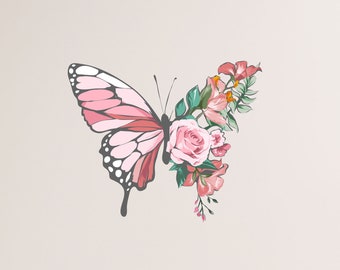 Butterfly Wall Sticker - Flower Wall Stickers - Flower And Butterfly Wall Art - Flower Decals For Walls - TheVinylCreations -