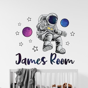 Personalised Astronaut Wall Decal , Space Wall Art , Space Themed Baby Shower , Planet Stickers , Childrens Wall Decor - TheVinylCreations