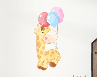 Large Giraffe Wall Sticker , Giraffe With Balloons Wall Art , Safari Jungle Decor , Childrens Room Decorations - TheVinylCreations -