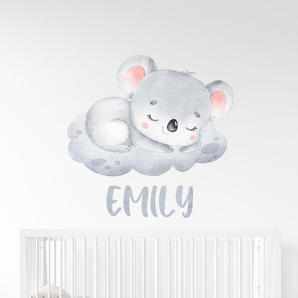 Sticker mural koala endormi personnalisé, Sticker mural koala mignon, Animaux d'Australie, Décoration de chambre d'enfant, Amovible