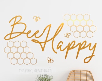 Bee Happy Wall Art, Bee Wall Decor, Bee Wall Sticker , Bee Sticker - TheVinylCreations - Honey Quote Sticker