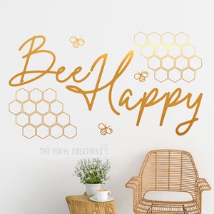 Bee wall art vinyl decal, bee happy, bee home decor, Don't worry be happy,  Bee wall decal, honey bee decor, bumble bee decor