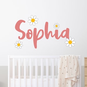 Name Wall Sticker , Different Colors , Daisy Flower Sticker , Floral Name Wall Decal , Personalised Gift , Girls Nursery Room Decor