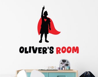 Superhero Wall Decal - Personalised Superhero Wall Sticker - Name Wall Sign - Boys Bedroom Wall Art - Superhero Theme Room Decor - Nursery