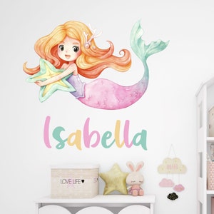 Mermaid Wall Sticker , Mermaid Room Decor , Kids Bedroom Wall Art , Girls Gifts , Custom Nursery Name Decal - Watercolour - Mermaid Name