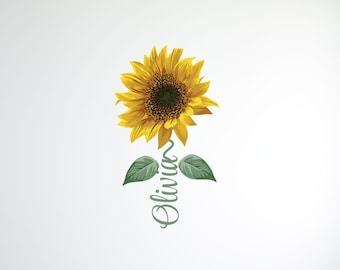 Personalised Sunflower Wall Decal , Floral Wall Sticker , Floral Nursery Decor , Girls Bedroom Wall Stickers , Name  - TheVinylCreations -