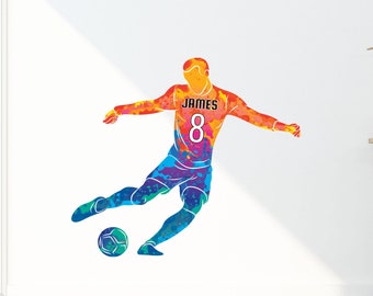 Pegatina de pared de futbolista personalizada, regalo de jugador de fútbol, calcomanía de pared de fútbol, regalos de fútbol para él, pegatinas para dormitorio de niño