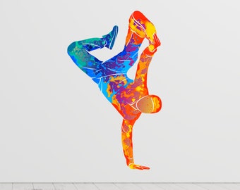 Break Dancer Vinyl Wand Aufkleber - Break Dancer Geschenk - Tänzer Wand Kunst - Tänzer Aquarell Kunst - TheVinylCreations -