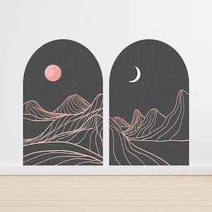 Abstract Arch , Removable Decal , Peel And Stick Wall Arch , Moon Wall Sticker, Minimalist Art , Mountains , Black Decor - TheVinylCreations