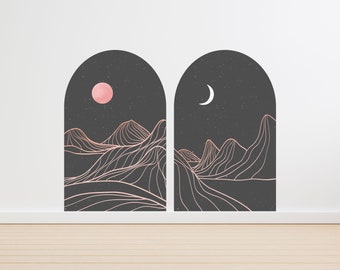 Arche abstraite, décalcomanie amovible, arche murale autocollante, sticker mural lune, art minimaliste, montagnes, décoration noire - TheVinylCreations