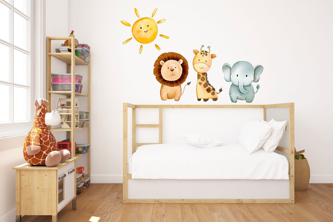SHUCHING Cartoon Jungle Animal Wall Stickers Peel And Stick, Elephant Giraffe Wall Decals, Wall Decoration Art For Kids Bedroom Nursery Playroom Classroom Door