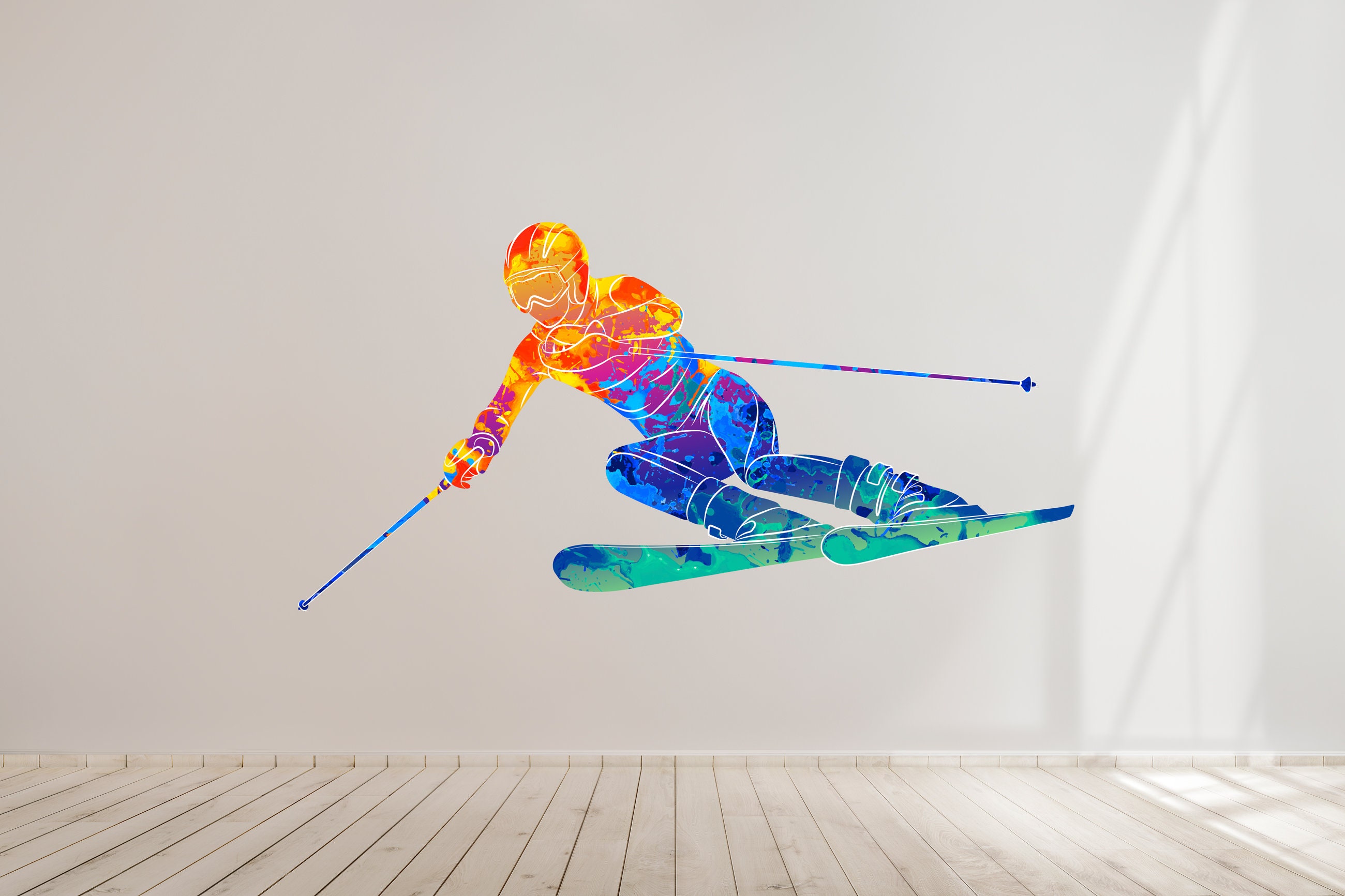 Wandtattoo Skifahrer #125B – Selbstklebend, Leicht Anzubringen, 138x90 Cm In Schwarz (RAL9005)