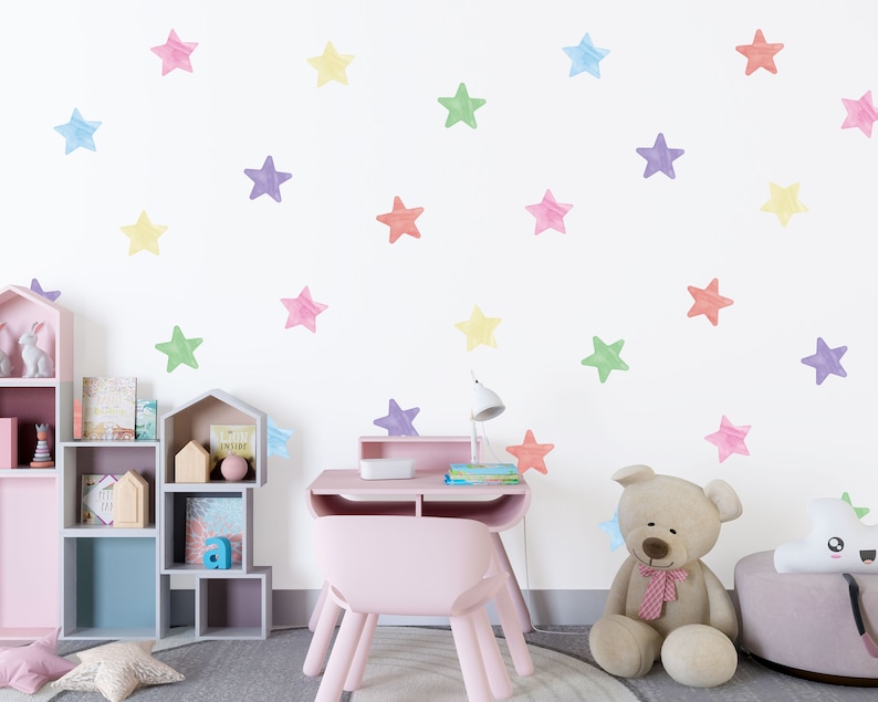 Watercolour Stars , Pastel Star Wall Stickers , Nursery Wall Decor ...