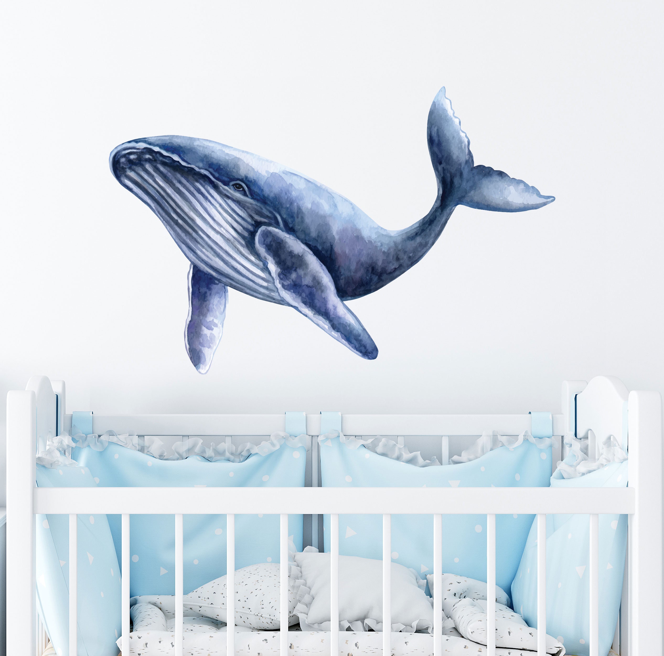 Large Blue Whale Wall Decal , Ocean Theme Nursery , Sea Life Watercolor ...