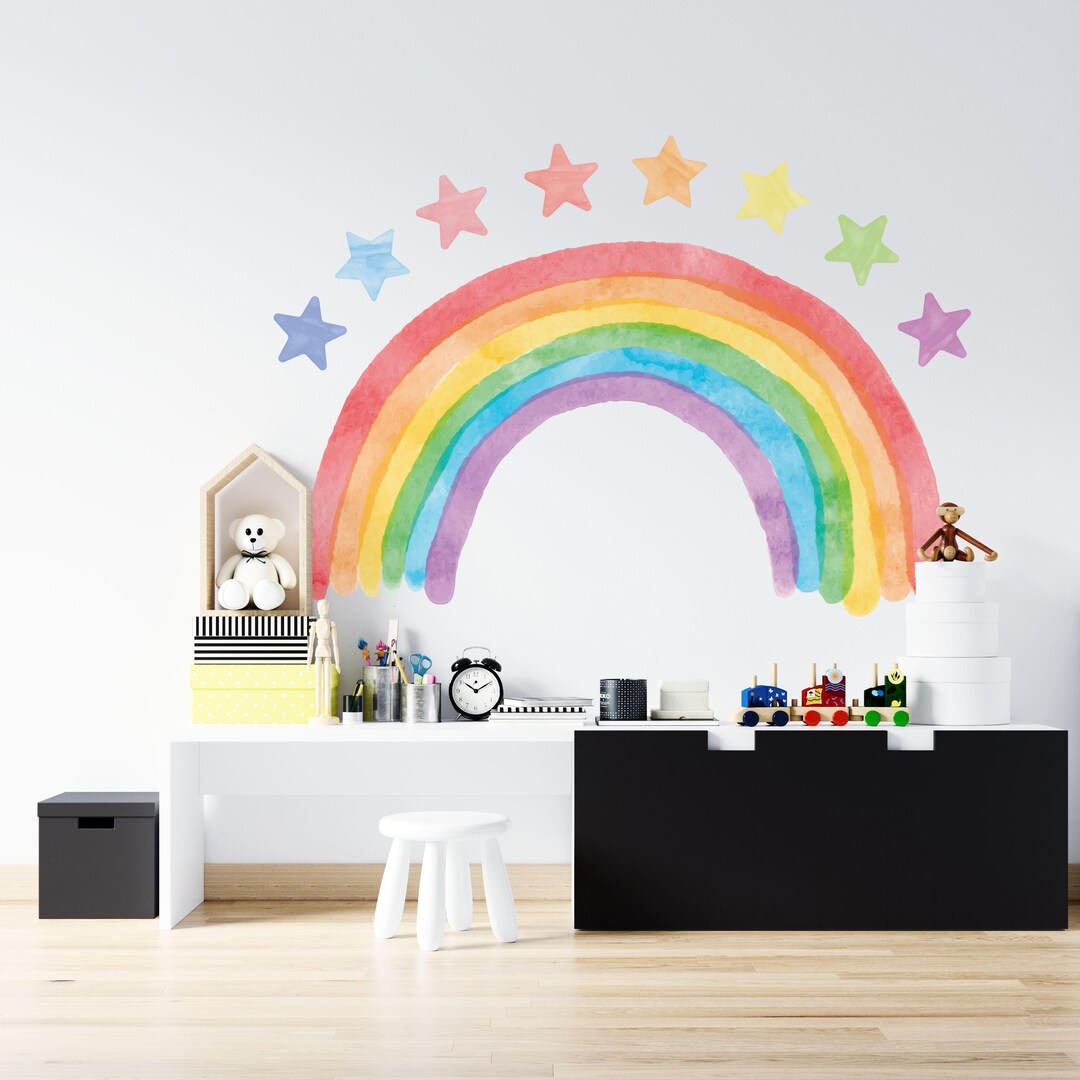 Large Watercolor Rainbow Wall Decal , Kids Room Decor , Peel and Stick ...