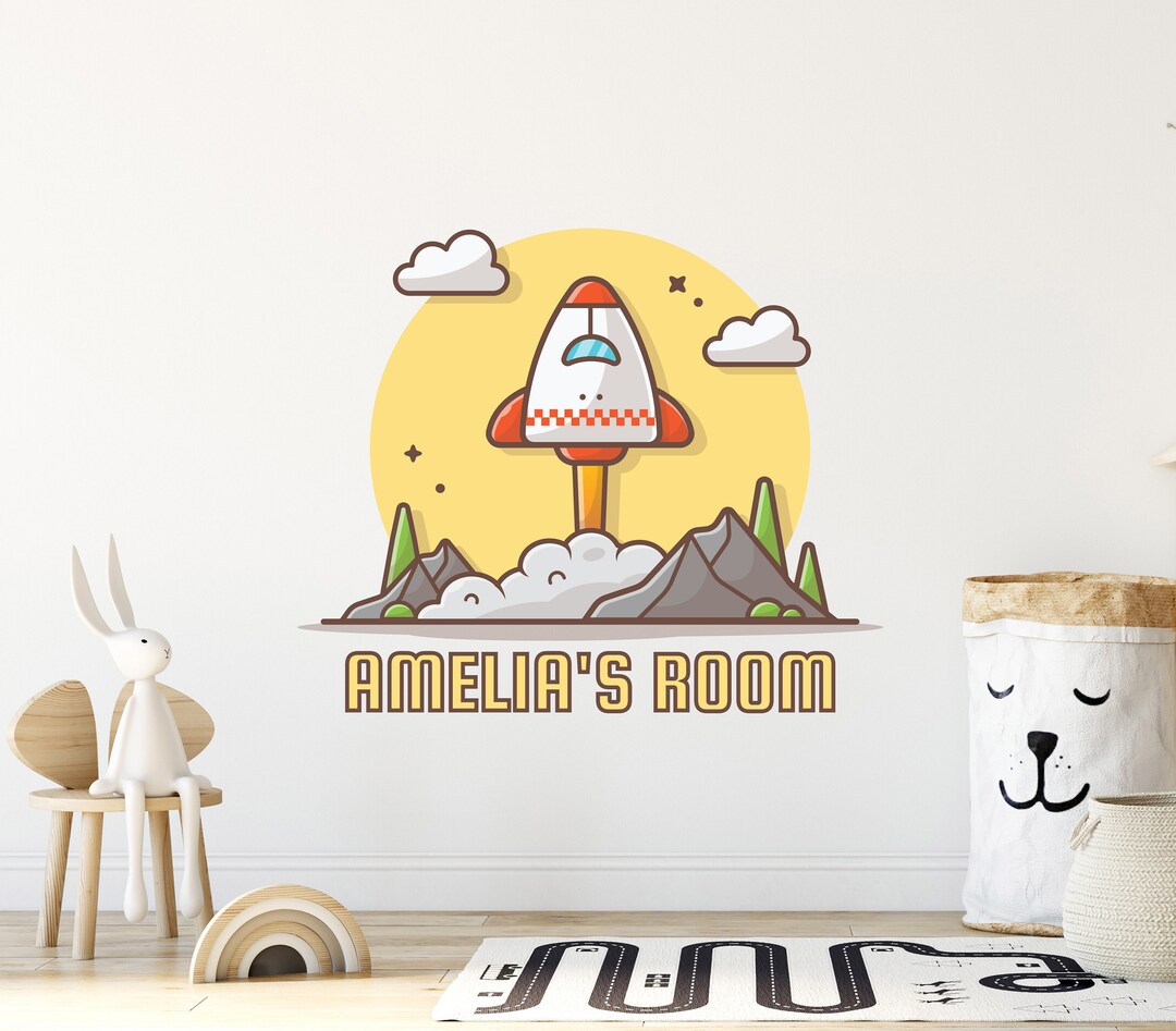 Custom Name Space Wall Sticker , Space Rocket Wall Decal , Space Themed ...