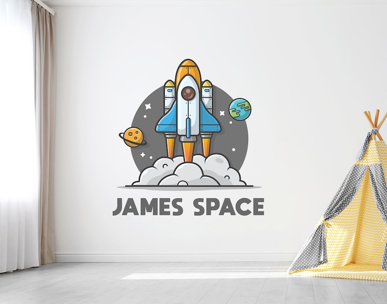 Personalised Space Wall Sticker - Space Decal - Rocket Name - Space ...