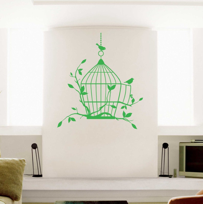 Bird Cage Wall Mural Birds With Cage Wall Decal Birds Wall Etsy
