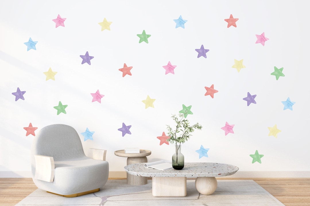 Watercolour Stars , Pastel Star Wall Stickers , Nursery Wall Decor ...